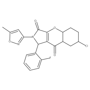 7-chloro-1-(2-fluorophenyl)-2-(5-methyl-1,2-oxazol-3-yl)-4a,5,6,7,8,8a-hexahydro-1H-chromeno[2,3-c]pyrrole-3,9-dione结构式