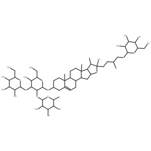 (3I(2),25S)-26-(I(2)-D-Glucopyranosyloxy)-22-hydroxyfurost-5-en-3-yl O-6-deoxy-I+/--L-mannopyranosyl-(1a2)-O-[I(2)-D-glucopyranosyl-(1a3)]-I(2)-D-glucopyranoside Structure