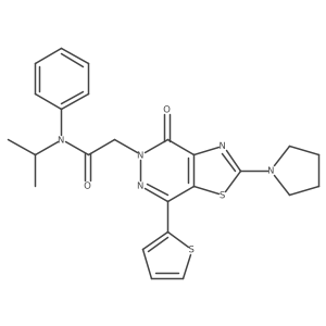CC(C)N(C(=O)Cn1nc(-c2cccs2)c2sc(N3CCCC3)nc2c1=O)c1ccccc1结构式