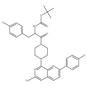 1,1-Dimethylethyl N-[(1R)-2-[4-[2-amino-6-(4-fluorophenyl)pyrido[3,2-d]pyrimidin-4-yl]-1-piperazinyl]-1-[(4-chlorophenyl)methyl]-2-oxoethyl]carbamate结构式