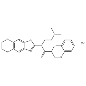 N-(6,7-dihydro-[1,4]dioxino[2',3':4,5]benzo[1,2-d]thiazol-2-yl)-N-(2-(dimethylamino)ethyl)-2,3-dihydrobenzo[b][1,4]dioxine-2-carboxamide hydrochloride结构式
