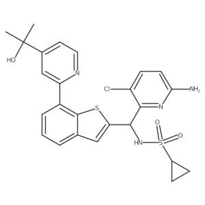 N-[(R)-(6-Amino-3-chloro-2-pyridinyl)[7-[4-(1-hydroxy-1-methylethyl)-2-pyridinyl]benzo[b]thien-2-yl]methyl]cyclopropanesulfonamide结构式