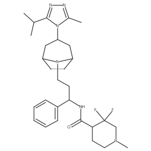 3,3-Difluoro-1-methyl-N-[(1S)-3-[(3-exo)-3-[3-methyl-5-(1-methylethyl)-4H-1,2,4-triazol-4-yl]-8-azabicyclo[3.2.1]oct-8-yl]-1-phenylpropyl]-4-piperidinecarboxamide结构式