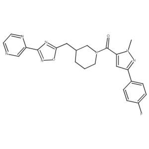 (3-(4-fluorophenyl)-1-methyl-1H-pyrazol-5-yl)(3-((3-(pyrazin-2-yl)-1,2,4-oxadiazol-5-yl)methyl)piperidin-1-yl)methanone Structure