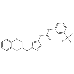 1-(1-((2,3-dihydrobenzo[b][1,4]dioxin-2-yl)methyl)-1H-pyrazol-4-yl)-3-(3-(trifluoromethyl)phenyl)urea结构式