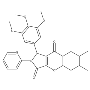 6,7-dimethyl-2-pyridin-2-yl-1-(3,4,5-trimethoxyphenyl)-4a,5,6,7,8,8a-hexahydro-1H-chromeno[2,3-c]pyrrole-3,9-dione结构式