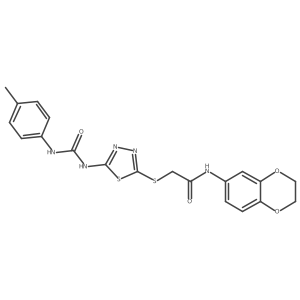 N-(2,3-dihydrobenzo[b][1,4]dioxin-6-yl)-2-((5-(3-(p-tolyl)ureido)-1,3,4-thiadiazol-2-yl)thio)acetamide Structure