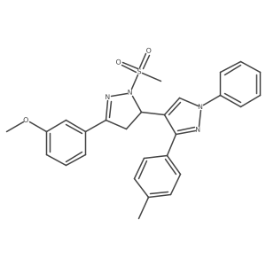 2-methanesulfonyl-5-(3-methoxyphenyl)-3'-(4-methylphenyl)-1'-phenyl-3,4-dihydro-1'H,2H-3,4'-bipyrazole结构式