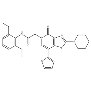 CCc1cccc(CC)c1NC(=O)Cn1nc(-c2ccco2)c2sc(N3CCCCC3)nc2c1=O结构式