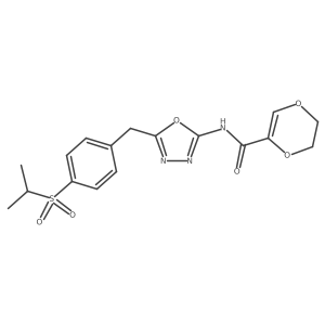 N-(5-(4-(isopropylsulfonyl)benzyl)-1,3,4-oxadiazol-2-yl)-5,6-dihydro-1,4-dioxine-2-carboxamide结构式