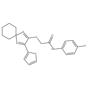 N-(4-fluorophenyl)-2-((3-(thiophen-2-yl)-1,4-diazaspiro[4.5]deca-1,3-dien-2-yl)thio)acetamide结构式