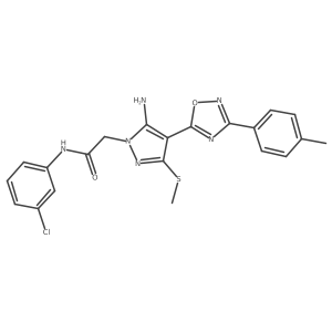 2-{5-amino-4-[3-(4-methylphenyl)-1,2,4-oxadiazol-5-yl]-3-(methylsulfanyl)-1H-pyrazol-1-yl}-N-(3-chlorophenyl)acetamide结构式