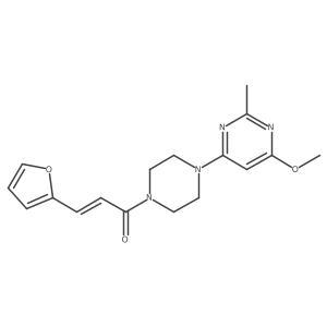 (E)-3-(furan-2-yl)-1-(4-(6-methoxy-2-methylpyrimidin-4-yl)piperazin-1-yl)prop-2-en-1-one结构式