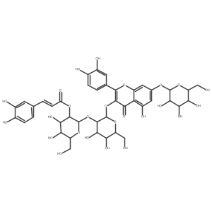 2-(3,4-Dihydroxyphenyl)-3-[[2-O-[2-O-[(2E)-3-(3,4-dihydroxyphenyl)-1-oxo-2-propen-1-yl]-I(2)-D-glucopyranosyl]-I(2)-D-glucopyranosyl]oxy]-7-(I(2)-D-glucopyranosyloxy)-5-hydroxy-4H-1-benzopyran-4-one结构式