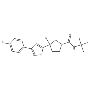 N-tert-butyl-3-fluoro-3-[3-(4-fluorophenyl)-1,2,4-oxadiazol-5-yl]pyrrolidine-1-carboxamide结构式