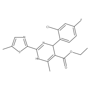 Ethyl 4-(2-Chloro-4-fluorophenyl)-6-methyl-2-(5-methyl-2-thiazolyl)-1,4-dihydropyrimidine-5-carboxylate结构式