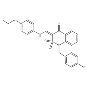 (3E)-1-(4-chlorobenzyl)-3-{[(4-ethoxyphenyl)amino]methylene}-1H-2,1-benzothiazin-4(3H)-one 2,2-dioxide Structure