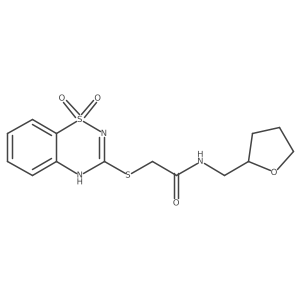 2-((1,1-dioxido-4H-benzo[e][1,2,4]thiadiazin-3-yl)thio)-N-((tetrahydrofuran-2-yl)methyl)acetamide结构式