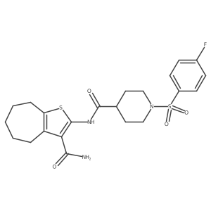 N-(3-carbamoyl-5,6,7,8-tetrahydro-4H-cyclohepta[b]thiophen-2-yl)-1-((4-fluorophenyl)sulfonyl)piperidine-4-carboxamide结构式