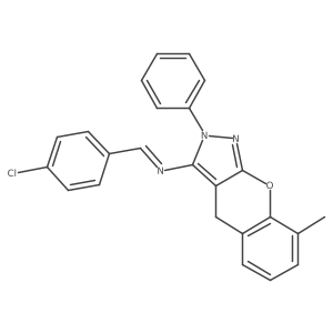 (E)-N-(4-chlorobenzylidene)-8-methyl-2-phenyl-2,4-dihydrochromeno[2,3-c]pyrazol-3-amine Structure