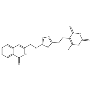 6-methyl-5-(2-(5-(((4-oxo-3,4-dihydroquinazolin-2-yl)methyl)thio)-1,3,4-oxadiazol-2-yl)ethyl)pyrimidine-2,4(1H,3H)-dione结构式