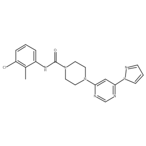 4-(6-(1H-pyrazol-1-yl)pyrimidin-4-yl)-N-(3-chloro-2-methylphenyl)piperazine-1-carboxamide结构式