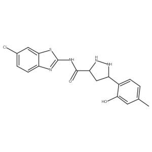 N-(6-chloro-1,3-benzothiazol-2-yl)-5-(2-hydroxy-4-methylphenyl)pyrazolidine-3-carboxamide结构式