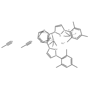 Ruthenium(2+), bis(acetonitrile)bis[1,3-dihydro-1-(2-pyridinyl-kappaN)-3-(2,4,6-trimethylphenyl)-2H-imidazol-2-ylidene-kappaC]-, (OC-6-33)-, hexafluorophosphate(1-) (1:2) Structure