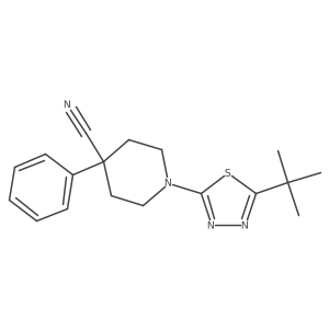 1-(5-Tert-butyl-1,3,4-thiadiazol-2-yl)-4-phenylpiperidine-4-carbonitrile Structure