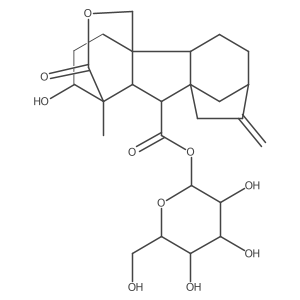 Gibbane-1,10-dicarboxylic acid, 2-hydroxy-4a-(hydroxymethyl)-1-methyl-8-methylene-, 1,4a-lactone, 10-I(2)-D-glucopyranosyl ester, (1I+/-,2I(2),4aI+/-,4bI(2),10I(2))-结构式