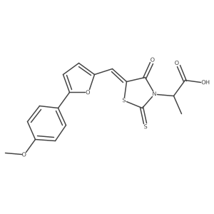 (Z)-2-(5-((5-(4-methoxyphenyl)furan-2-yl)methylene)-4-oxo-2-thioxothiazolidin-3-yl)propanoic acid Structure