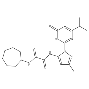 N1-cycloheptyl-N2-(1-(4-isopropyl-6-oxo-1,6-dihydropyrimidin-2-yl)-3-methyl-1H-pyrazol-5-yl)oxalamide结构式