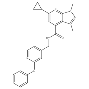 6-Cyclopropyl-1,3-dimethyl-N-[(2-phenoxy-4-pyridinyl)methyl]-1H-pyrazolo[3,4-b]pyridine-4-carboxamide结构式