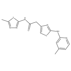 N-(5-methyl-1,3,4-thiadiazol-2-yl)-2-(2-((4-methylpyridin-2-yl)amino)thiazol-4-yl)acetamide结构式