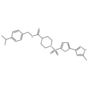 N-(4-isopropylbenzyl)-1-{[5-(3-methyl-1H-pyrazol-5-yl)-2-furyl]sulfonyl}piperidine-4-carboxamide结构式