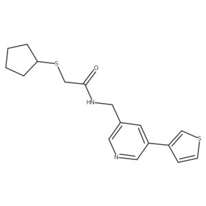 2-(cyclopentylthio)-N-((5-(thiophen-3-yl)pyridin-3-yl)methyl)acetamide结构式