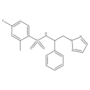 4-fluoro-2-methyl-N-(1-phenyl-2-(2H-1,2,3-triazol-2-yl)ethyl)benzenesulfonamide结构式