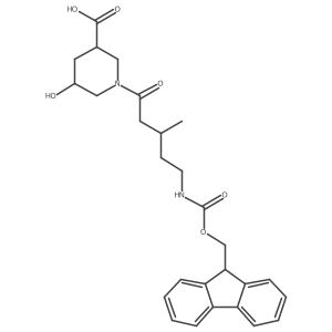 1-[5-({[(9H-fluoren-9-yl)methoxy]carbonyl}amino)-3-methylpentanoyl]-5-hydroxypiperidine-3-carboxylic acid Structure