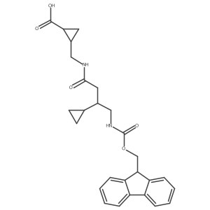 2-{[3-cyclopropyl-4-({[(9H-fluoren-9-yl)methoxy]carbonyl}amino)butanamido]methyl}cyclopropane-1-carboxylic acid结构式