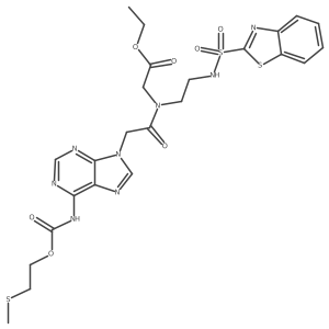 N-[2-(Benzothiazole-2-sulfonylamino)-ethyl]-N-{[6-N-(2-methylthioethoxycarbonyl)-adenin-9-yl]-acetyl}-glycine ethyl ester Structure