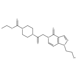 ethyl 4-(2-(1-(2-hydroxyethyl)-4-oxo-1H-pyrazolo[3,4-d]pyrimidin-5(4H)-yl)acetyl)piperazine-1-carboxylate结构式