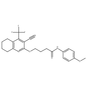 4-((3-cyano-4-(trifluoromethyl)-5,6,7,8-tetrahydroquinolin-2-yl)thio)-N-(4-methoxyphenyl)butanamide结构式