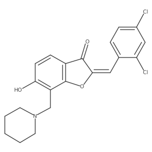 (2Z)-2-(2,4-dichlorobenzylidene)-6-hydroxy-7-(piperidin-1-ylmethyl)-1-benzofuran-3(2H)-one结构式