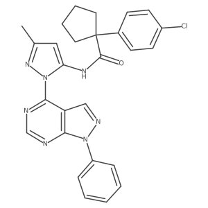 1-(4-chlorophenyl)-N-(3-methyl-1-(1-phenyl-1H-pyrazolo[3,4-d]pyrimidin-4-yl)-1H-pyrazol-5-yl)cyclopentanecarboxamide结构式