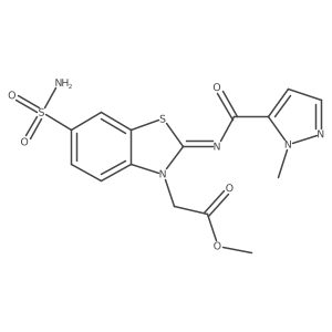 (E)-methyl 2-(2-((1-methyl-1H-pyrazole-5-carbonyl)imino)-6-sulfamoylbenzo[d]thiazol-3(2H)-yl)acetate结构式