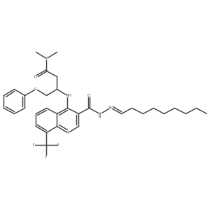 4-[[(1R)-3-(Dimethylamino)-3-oxo-1-[(phenylthio)methyl]propyl]amino]-8-(trifluoromethyl)-3-quinolinecarboxylic acid (2E)-2-nonylidenehydrazide结构式