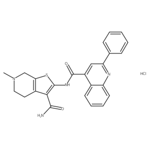 6-Methyl-2-(2-phenylquinoline-4-carboxamido)-4,5,6,7-tetrahydrothieno[2,3-c]pyridine-3-carboxamide hydrochloride结构式