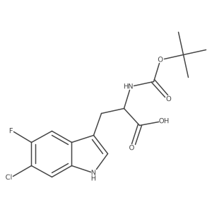 (S)-2-((tert-Butoxycarbonyl)amino)-3-(6-chloro-5-fluoro-1H-indol-3-yl)propanoic acid结构式