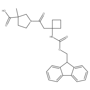 1-{2-[1-({[(9H-fluoren-9-yl)methoxy]carbonyl}amino)cyclobutyl]acetyl}-3-methylpyrrolidine-3-carboxylic acid结构式