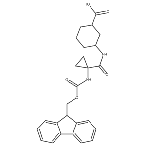 rac-(1R,3R)-3-[1-({[(9H-fluoren-9-yl)methoxy]carbonyl}amino)cyclopropaneamido]cyclohexane-1-carboxylic acid结构式